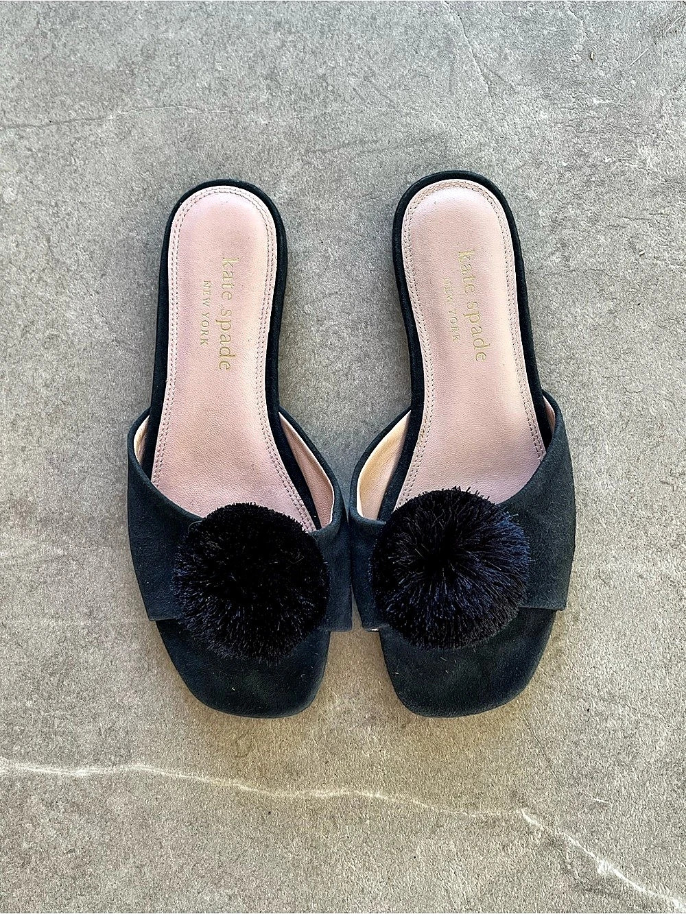 kate spade Black Pom-Pom Mules US 6.5 B